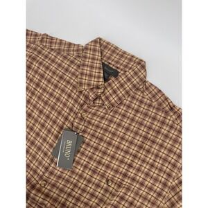 BRUNO Shirt Large Mens Plaid Short Sleeve Button Up 100% Cotton‎ New